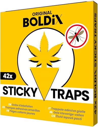 BOLDiX Sticky Traps - 42x Gelbtafeln im Blatt-Design gegen Trauermücken & Insekten - Trauermückenfalle Gelbsticker Klebetafeln - UV-beständige, wasserfest & geruchsneutral | (42 Stück, Gelb)