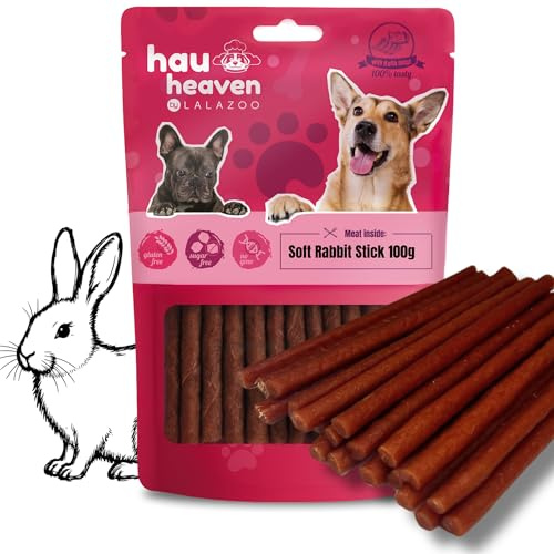 LalaZoo Hunde Snack Kaninchensticks 100g Weiche Kausnacks Hundeknabberstangen Natürliche Hundesnacks Getreidefrei Proteinreich Ideale Belohnung für Welpen Kleine und Große Hunde