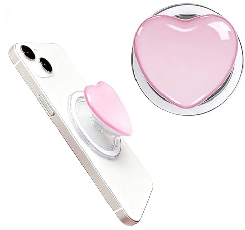 Phone Grip,Phone Grip with Expanding Kickstand,Magnetic Heart Design Phones,Cell Phones Finger Holder and Stand Compatible for Smartphones and Tablets Magnetic Extendable Base and Grips,Pink