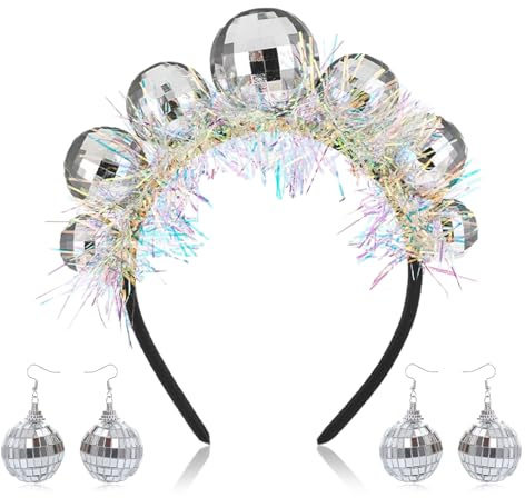 Disco accessoarer dam, discokula pannband med färgad silvertråd, nyårsafton dekoration spegelboll pannband, discokula hårband för 70-talet, 80-talet, discofest, nyår, karneval kostymtillbehör (C)