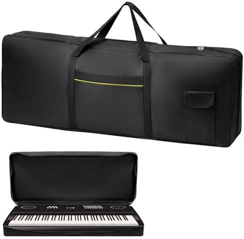 QWORK® Funda teclado para 61 teclas, 600D Oxford 100 x 39 x 13 cm bolsa de piano portátil con bolsillos exteriores