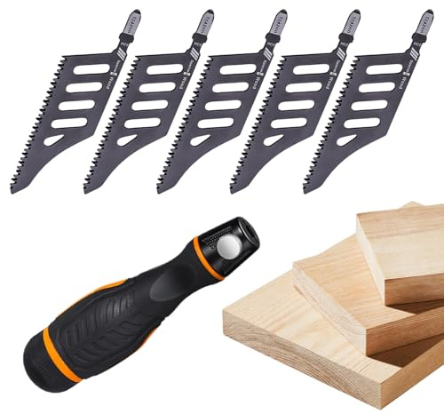Hoja De Sierra De Calar De Metal | Herramienta De Acero Al Carbono Con Mango,5 Piezas Hoja De Sierra De Calar Grande Para Bricolaje En Madera Blanda,Para Construcción Trabajo De Metales Casa Taller