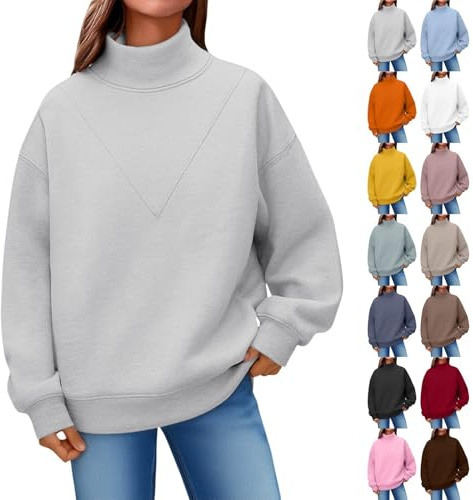 Sweatshirt för kvinnor utan huva, varm bomull, stickad tröja för kvinnor, oversize enfärgad polotröja, huvtröja, fluffig tröja, fodrad långtröja, stora storlekar, tröja, termotröjor, GUL, S