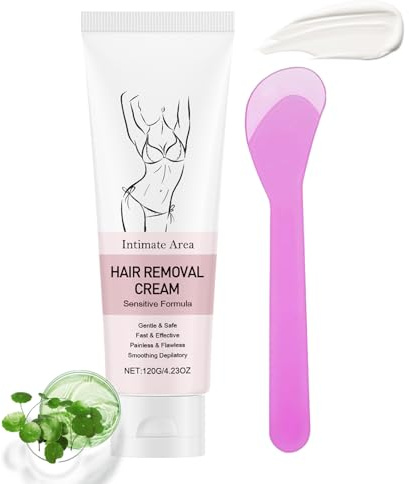 Intim-Haarentfernungs-Set, Enthaarungscreme mit Centella Asiatica, Sanft Haarentfernungscreme mit Spatel, Langanhaltend Pflegende Hair Removal Cream Bikini Gesicht Körper, Schnell & Schmerzfrei, 120g