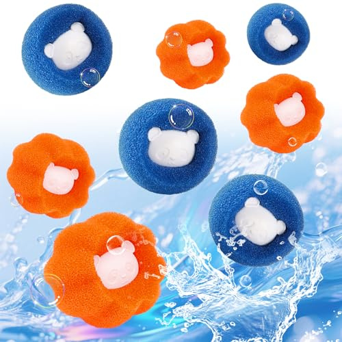 Tierhaarentferner Waschmaschine, 8er-Pack Fusselball für Waschmaschine, Wiederverwendbarer Anti fussel bälle Waschmaschine, Flusenfilter zum Entfernen von Tierhaaren und Flusen (Orange+Blau)