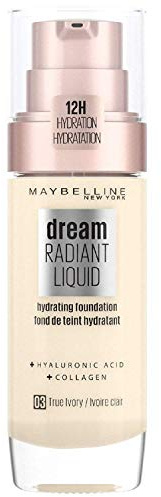 Maybelline New York Make Up, Dream Radiant Liquid Make-Up, Flüssige Foundation, Nr. 03 True Ivory, 30 ml