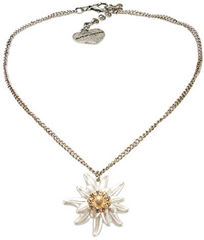 Alpenflüstern Metall-Trachtenkette Greta mit Strass-Edelweiß groß - Damen-Trachtenschmuck Dirndlkette antik-silber-farben DHK272