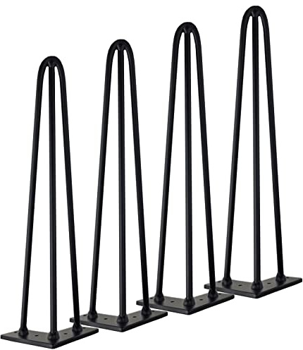 Qrity [Améliorer Lot 4 Pieds de Table en épingle à Cheveux, 30cm Jambes en métal de Bricolage, Trois Barres de Fer, Plus Forte, avec vis et protecteurs de Sol