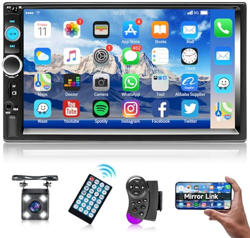 Podofo 2 Din Autoradio Bluetooth mit Bildschirm 7'' Mirror Link Für IOS/Android Bluetooth Freisprecheinrichtung FM Radio USB Lenkradsteuerung/7 Farbtaste AUX-IN Autoradio mit Rückfahrkamera