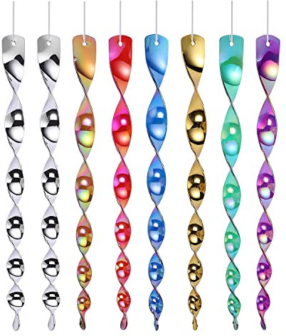 Yafe 8Pcs Reflective Bird Deterrent Rods, 7 color 30cm Hanging Bird Repellents Reflective Wind Spiral- Keep Birds Away From Your Home, Garden, Patio