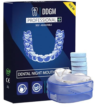 DDGM x2 Gouttière dentaire Anti ronflement protege dents anti grincement pour bruxisme adulte. Appareil nocturne en silicone couvre dent avec x6 pastille gouttier dentales. 2 tailles (Large)