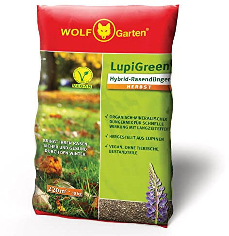 WOLF-Garten | LupiGreen Hybrid-Rasendünger Herbst LU-H 220 für 220m² | Aus Lupinen hergestellter organisch-mineralischer Düngermix; 77AR1012650, Rot