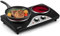 CUSIMAX Electric Hobs - 2100W Double Hot Plate with Infrared Heating, Temperature Control & Crystallite Glass Plates, Black Stainless Steel Easy to Clean