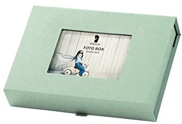 Rössler Fotobox Aufbewahrungsbox | Foto Aufbewahrung für 13x18cm Fotos | Foto Organizer Box | Storage Boxes | Foto Aufbewahrungsbox mit Deckel | Maße: 203x45x147mm | 1 Stück | Farbe: Grün | Mint