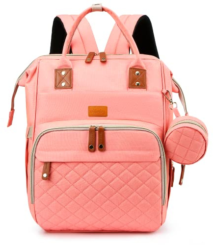 Edibaby, Sac à Dos a Langer, Bebe, Accesoires de Poussettes, Portable avec Crochet Poussette, pour Voyage, Lit bebe, Grande Capacité, Unisexe (Rose)