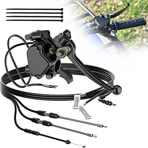RUTU ATV Thumb Throttle & Brake Cable Kit - Full Metal Speed Governer with Brake Lever - Speed Limiter for 50cc, 90cc,150cc,250cc ATV, Quad Bike, Go Kart with Front Drum Brakes - for 7/8 22mm Handle