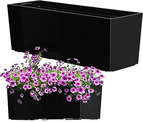 KADAX Fioriera 18,5 x 56 cm, motivo liscio, nero, con inserto – Esterni, rettangolare