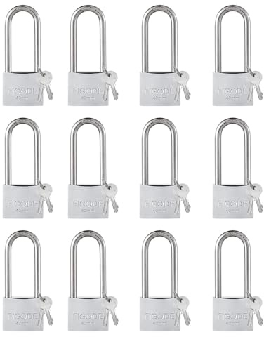FIGODE® Rostfreies Vorhängeschloss mit Edelstahlbügel und verchromtem massivem Messingkörper, wetterfest, alle Schlösser mit gleichem Schlüsselcode, 5,8 cm langer Bügel, 12 Stück