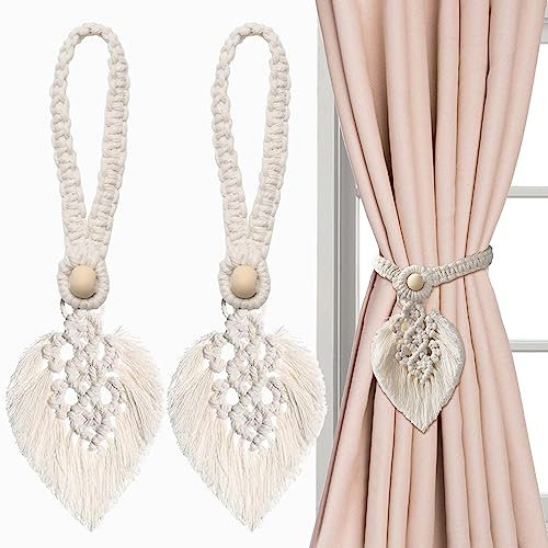 Fizdoqg Vorhang Raffhalter 2 Stück Raffhalter für Vorhänge Natürlicher Gardinenhalter Raffhalter für Gardinen Handgefertigt Vorhang Halter für Haus Dekoration, Weiß