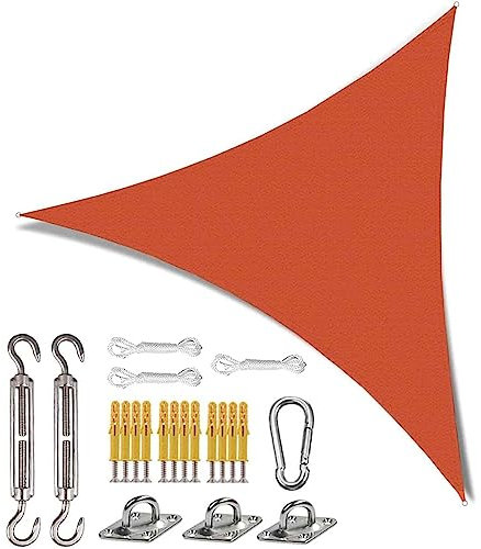 Amunpitic Voile d'ombrage Triangulaire 4x4x4m, Toile Ombrage Respirant, Filet dombrage Triangle Résistant 95% Protection Rayons UV pour terrasse, Jardin, Cour, avec Le Kit de Fixation