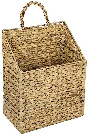 HMF Hängekorb geflochten aus Wasserhyazinthe, Zeitungskorb zum Aufhängen | 30 x 17,5 x 38 cm