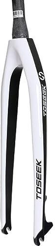 LHHL Fibre De Carbone Fourche Rigide VTT 26/27.5/29 Tube Conique 1-1/8 Frein À Disque Fourche Avant Vélo De Montagne sans Filetage Fourche Vélo QR 9x100mm (Color : White Glossy, Size : 27.5)