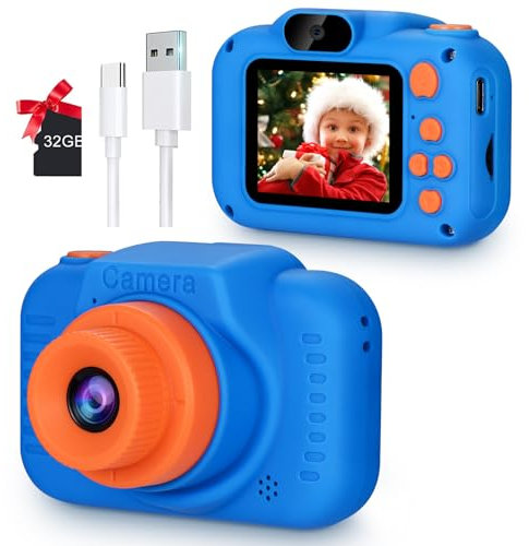 POSO Kinderkamera für Jungen und Mädchen mit 32GB SD-Karte, 2,0 Zoll Bildschirm, 1080P HD Videokamera für Kinder, 3-10 Jahre, Blau