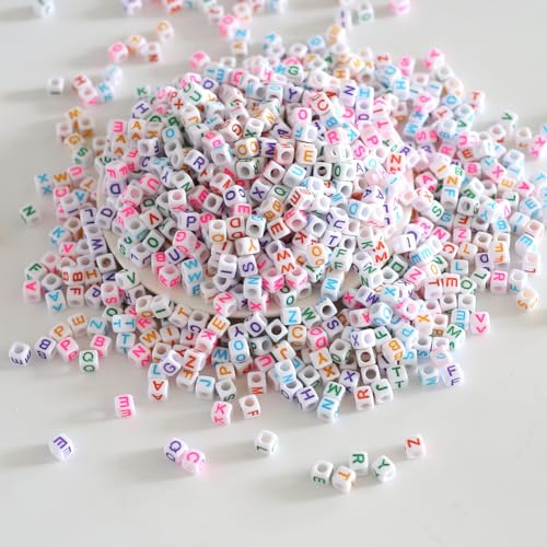 Zsail Buchstabe Perlen 1000Stücke Acryl Alphabet Buchstabe Perlen A-Z Buchstabe für Schmuck Herstellung (6mm bg white-color)