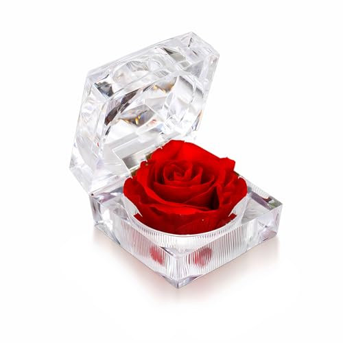 OOCOME Preserved Red Real Rose Gift Box, Forever Flowers Rose Ring Boxes, Anniversary, Valentines Day, Mothers Day, Christmas, Birthday Gifts, Gifts for Family, Wife, Girlfriend, Mom (red)