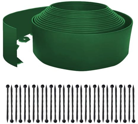 Flexible Lawn Edging Border with Length 10m, Height 10cm Plastic Garden Edging Border Kit with 30pcs Garden Pegs, No-Dig Path Edging for Grass Flower Bed Cobblestone (Green)