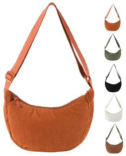 Uwiyo Halbmond Tasche Damen Cord Crossbody Moon Bag Hobo Halfmoon Bag Halbmond Umhängetasche Dumpling Schultertasche mit verstellbarem Gurt für Damen Mädchen (Orange)