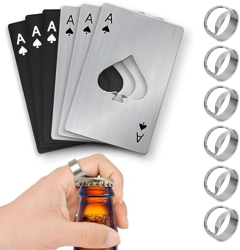12 Stück Flaschenöffner Edelstahl, Kreativer Bottle Opener, Bieröffner Ring, Spielkarten kapselheber, Bierfest Bierflaschenöffner, Flaschenöffner Vatertag, Vatertagsgeschenk für Papa, Partei
