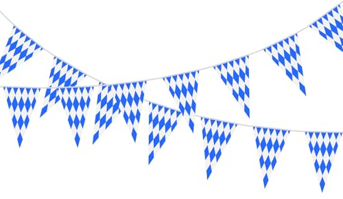 NEBURORA 10 m Oktoberfest-Flagge, Banner, 1 Packung Bayerischer Wimpel, kariert, Banner mit 20 Flaggen für deutsche Oktoberfest-Party-Dekorations-Zubehör