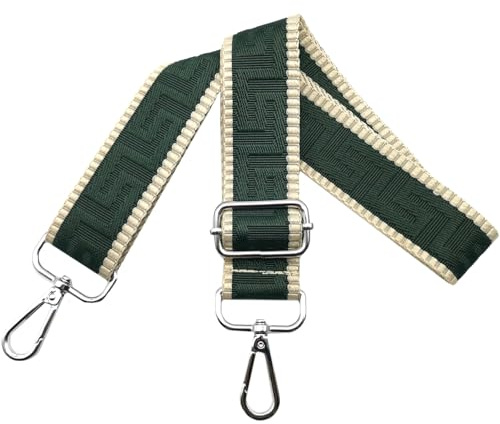 Axelrem för väska väskremmar för ombyte, justerbar väskrem bred 3,8 cm med silver karbinhake – fickband axelrem bärrem för handväskor dam, mörkgrön, K3