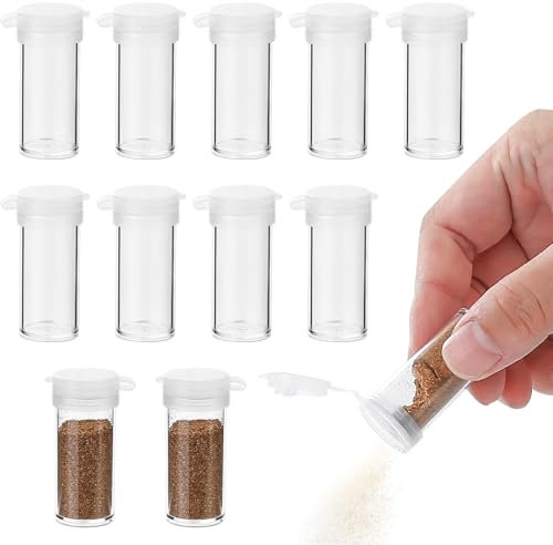12pcs Mini Travel Salt and Pepper Shakers Set Mini Plastic Pepper Shakers, Powder Icing Sugar Shaker Duster with Lid,Portable Flour Shaker Duster for Condiment Spice Picnic Camping Seasoning Bottles