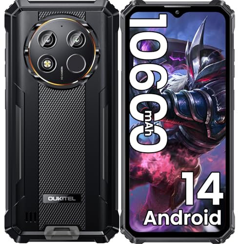 OUKITEL WP28E Rugged Smartphone Android 14-10600mAh Mobile Phones, 16GB + 64GB/1TB, 6.52 Display Rugged Phone with 13MP Camera, IP68/IP69K Waterproof Phone, 4G Dual SIM/NFC/OTG/GPS/Face ID -Black