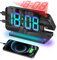 Projection Alarm Clock, Digital Colorful Clock with 180° Rotatable Projector, Mirror Clocks with RGB Night Light,Snooze,12/24H, Dual Charger Port, Auto Dimmer, LED Desk Clocks for Bedroom, Black