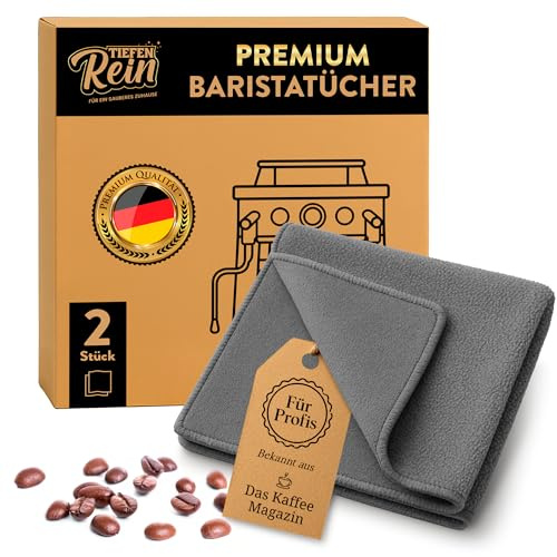 TIEFENREIN Set di panni per baristi - 2 pezzi grigio - panni in microfibra premium per la pulizia della macchina portafiltro - 30x30 cm extra assorbenti - panno per la pulizia della macchina da caffè