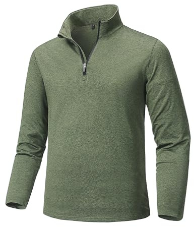 Tansozer Ski Pullover Hombres Transpirable Senderismo Camiseta Funcional de Manga Larga Golf Camisa 1/4 Zip Polar Esquí Cuello Alto Top, Verde Militar, 3XL