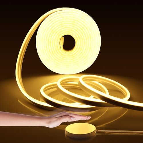 LRGBST 10M Warmweiß Dimmbar Neon LED Streifen, 24V IP65 Wasserdicht LED Neon Light band Mit Touch and Hand Sweep Dimmer Schalten für Indirekte Beleuchtung (Warmweiß, 10M)