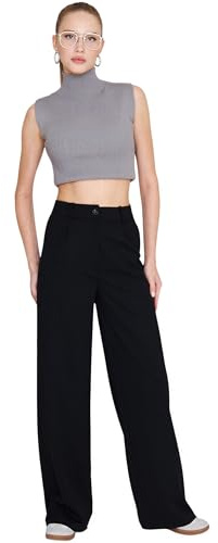 fashionshowcase Palazzohose Damen-Marlenehose mit elastischem, hohem Bund 40 schwarz