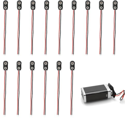 15 Stück 9V Batterie Clip Anschluss Kabel, Batterieclip 9-Volt Block Batterie mit 15cm Anschlusskabel, I-Typ Batterieclip Batterieanschluss für Amperemeter Spielzeuge Alarmsysteme elektronische Geräte