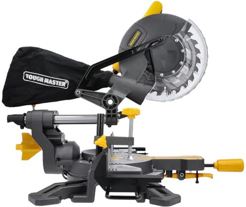 TOUGH MASTER Mitre Saw 210mm 1500W Power, Electric Miter Saw with Extendable Work Table, Built-in Laser for Accurate Precise Cut, Dust Bag, 1x Wood Clamp