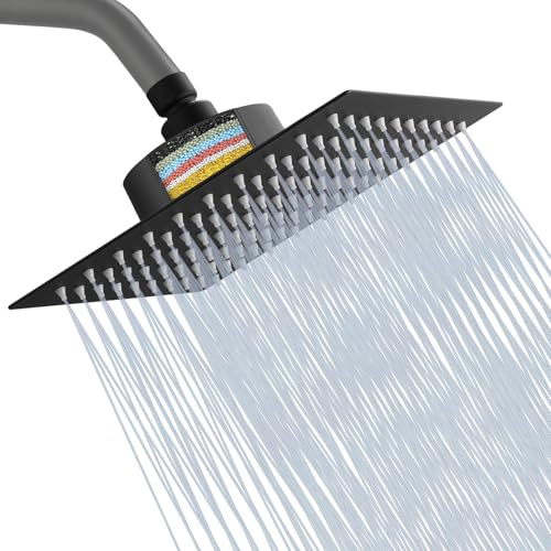 Cabezal de Ducha Filtrado, Cabezal de Ducha de Alta Presión con Filtro Para Agua Dura, Elimina el Cloro y Las Sustancias Nocivas, Cabezal de Ducha Cuadrado de 20 cm (Negro Mate)