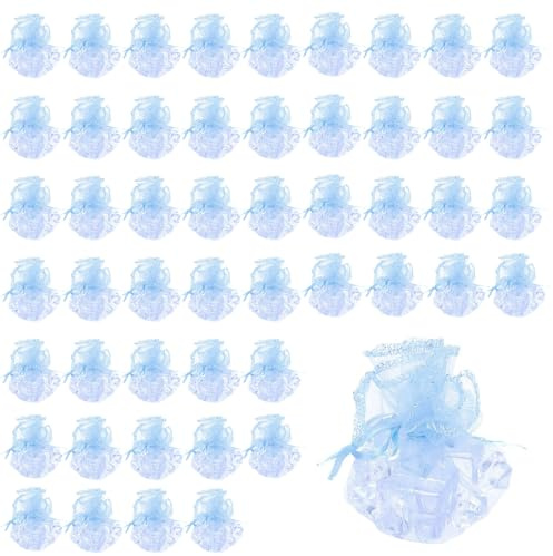 EUYKQNOI 50pcs Voile de Tulle Rond Organza Pailleté Sachet Bonbons Pochette Dragées Bijoux Perle Cadeau Faveur Invités Décoration Mariage Baptême Fête (Dia 26cm, Bleu)