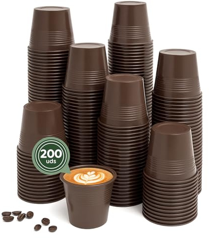 Maxi Products - 200 Vasos Café Marrón de 80 cc (3 oz) - Apto Bebidas Calientes - Vaso Café Expreso - Reciclable - Uso Profesional - Ideal para Oficinas - EXTRA RESISTENTE
