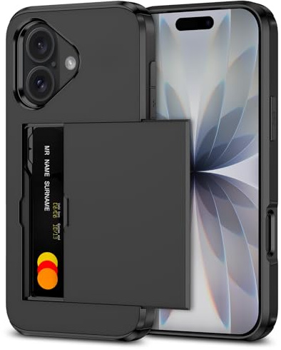 Coolden Handyhülle für iPhone 17 Hülle mit Kartenfach [2 Karten], Schwarz | Armor Stoßfest Schutzhülle Hülle Silikon Weicher TPU Harte PC Bumper Cover Heavy Duty Etui Hülle Case für iPhone 17