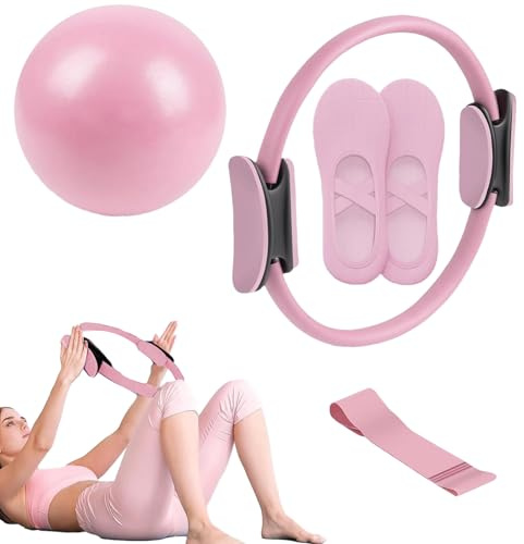 Ensemble Pilates Yoga 5 Pièces pour Femmes, Kit Pilates Maison, Kits De Yoga Et Pi-Lates, Pil-ates Accessoires, Bande De Résistance Pilat-ES Musculation, pour Entraînement À Domicile Voyage Studio