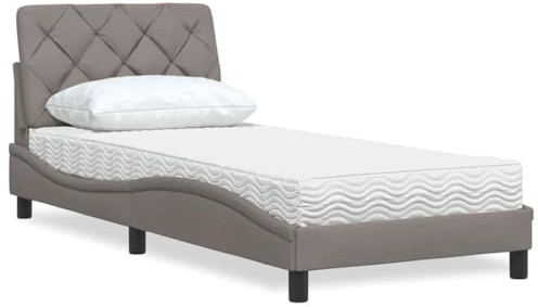 Teenpull Sängklädselsäng med madrass, brungrått, 90 x 190 cm, tygöverdrag, komfortskummadrass H2/H3, stabil sängram med ribbotten, modernt sovrum, möbelset
