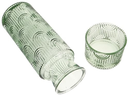 BRIGHTFUFU Embossed Glass Nightstand Water Carafe Set With Tumbler Bedside Decorative Juice Pitcher For Cold Beverages